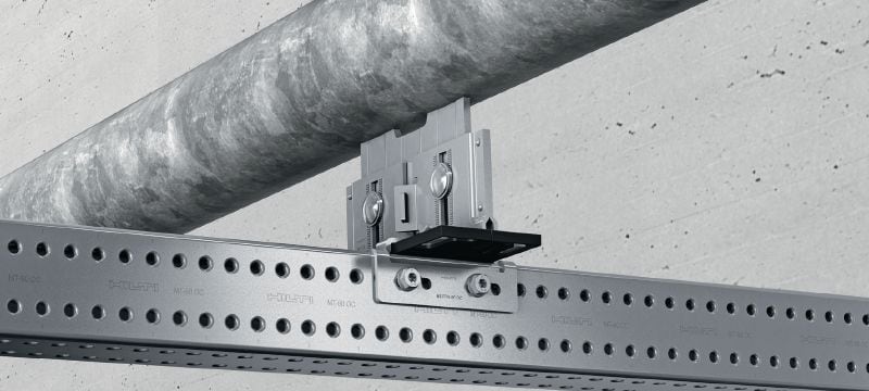 Zvariteľné potrubné uloženie MP-PS Nastaviteľné potrubné uloženia so zvariteľným potrubným rozhraním pre upevnenie potrubí s priemerom 21-328 mm (1/2 až 12) do rôznych základných materiálov v mierne koróznom prostredí Použitie 1
