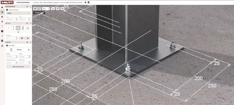 PROFIS Engineering Suite softvér pre štrukturálny dizajn Technický softvér pre návrh kotvenia s predpismi a schváleniami, výpočtami CBFEM (Component-based Finite Element Method) a množstvom spôsobov upevnenia Použitie 1