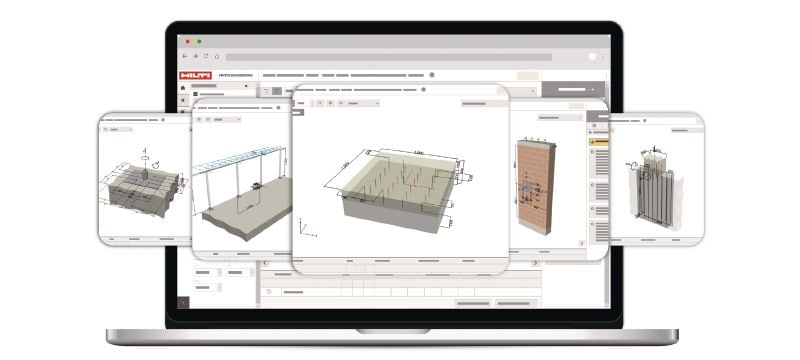 PROFIS Engineering Suite softvér pre štrukturálny dizajn Technický softvér pre návrh kotvenia s predpismi a schváleniami, výpočtami CBFEM (Component-based Finite Element Method) a množstvom spôsobov upevnenia Použitie 1